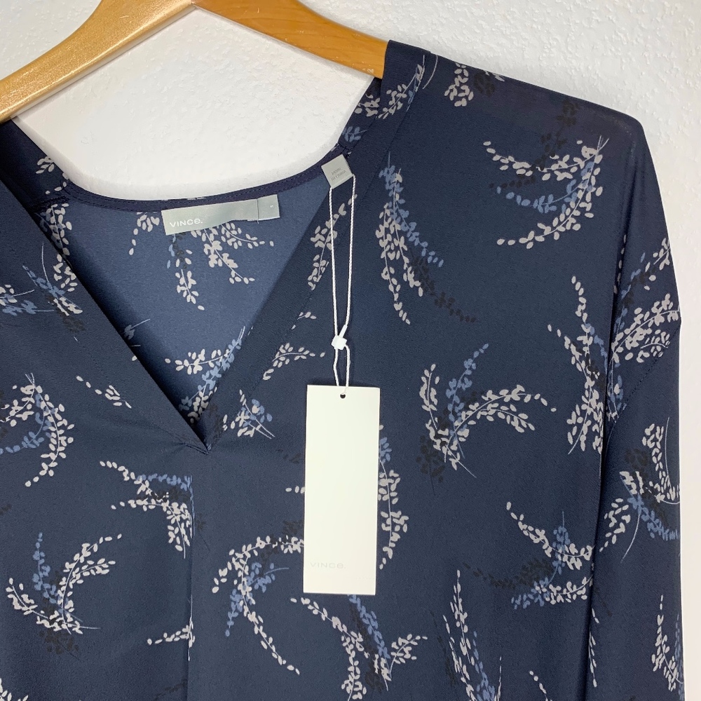 VINCE Long Sleeve Blouse in Coastal Blue NWT